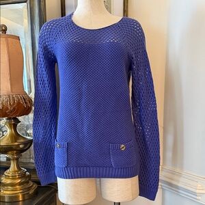 Lilly Pulitzer Royal Blue Open-Knit Crewneck Sweater